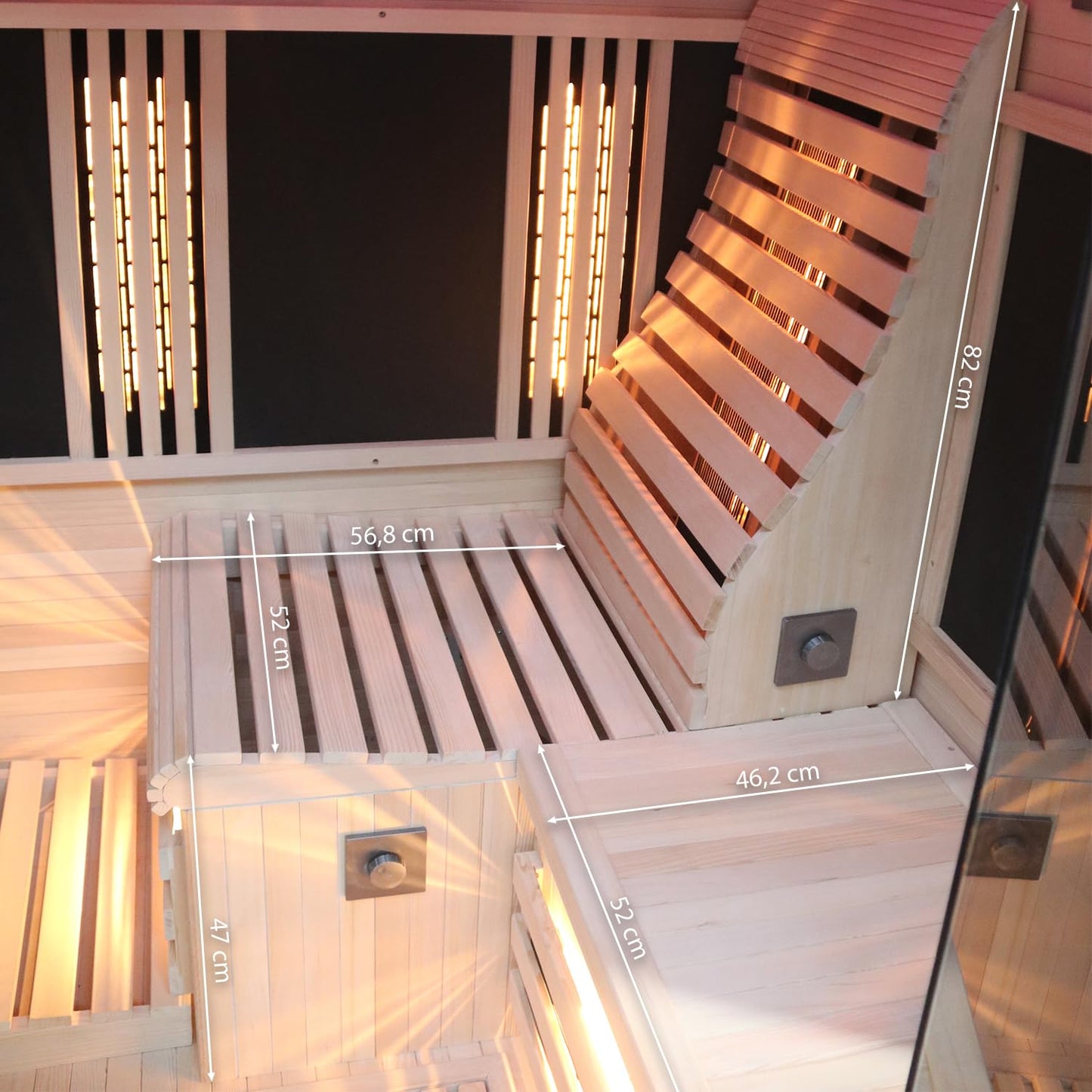 Dewello® Infrarotsauna Infrarotkabine Ottawa 140x120 1-2 Person Vollspektrumstrahler Bodenstrahler LED-Farblicht aus Hemlock Tannenholz, Bluetooth FM MP3 USB