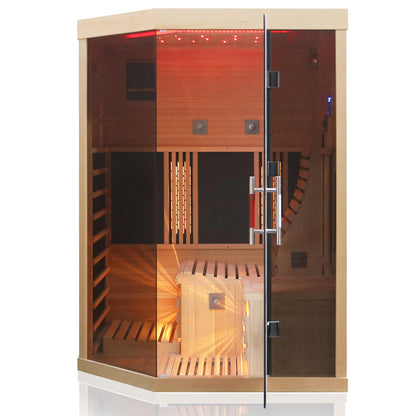Dewello® Infrarotsauna Infrarotkabine Ottawa 140x120 1-2 Person Vollspektrumstrahler Bodenstrahler LED-Farblicht aus Hemlock Tannenholz, Bluetooth FM MP3 USB