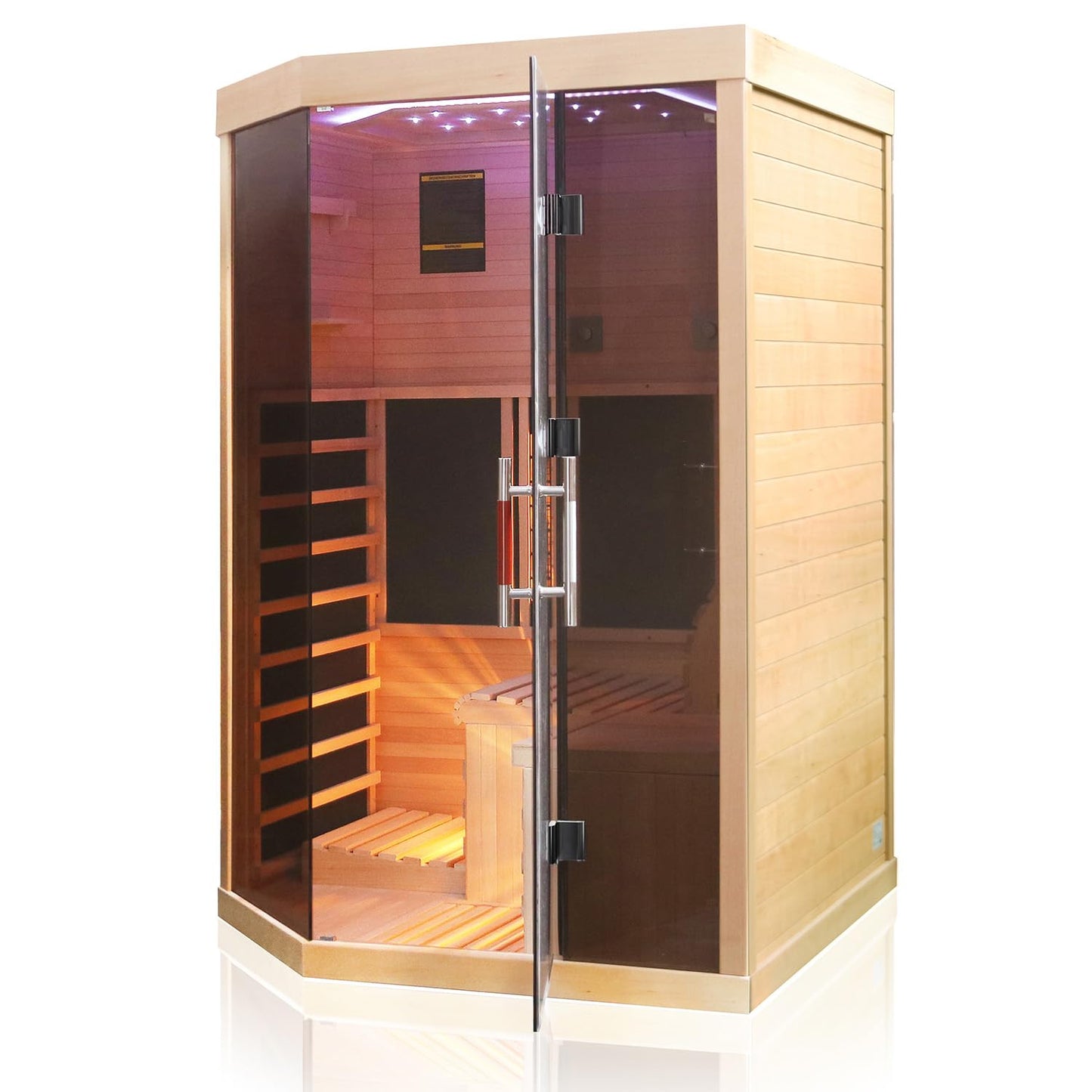 Dewello® Infrarotsauna Infrarotkabine Ottawa 140x120 1-2 Person Vollspektrumstrahler Bodenstrahler LED-Farblicht aus Hemlock Tannenholz, Bluetooth FM MP3 USB