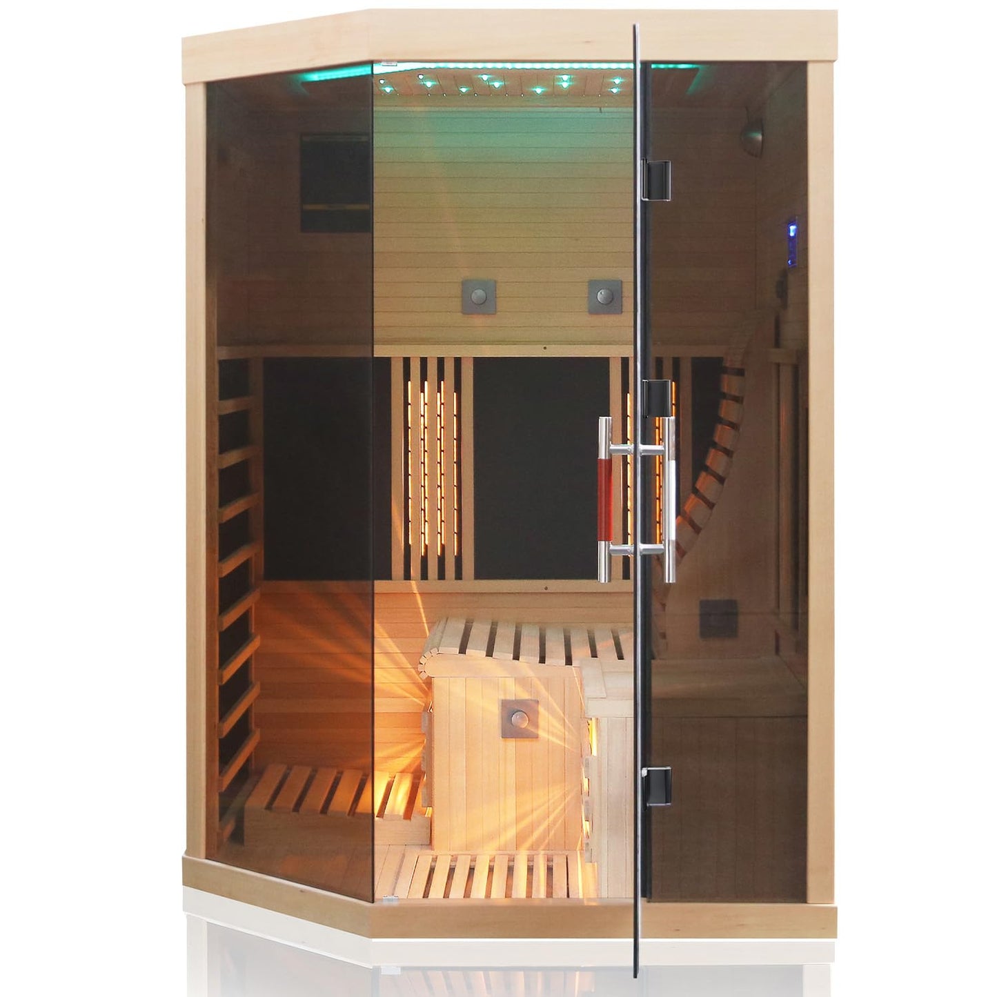 Dewello® Infrarotsauna Infrarotkabine Ottawa 140x120 1-2 Person Vollspektrumstrahler Bodenstrahler LED-Farblicht aus Hemlock Tannenholz, Bluetooth FM MP3 USB