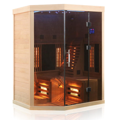 Dewello® Infrarotsauna Infrarotkabine Ottawa 140x120 1-2 Person Vollspektrumstrahler Bodenstrahler LED-Farblicht aus Hemlock Tannenholz, Bluetooth FM MP3 USB