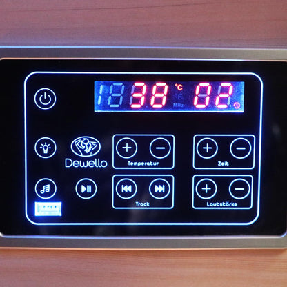 Dewello® Infrarotsauna Infrarotkabine Ottawa 140x120 1-2 Person Vollspektrumstrahler Bodenstrahler LED-Farblicht aus Hemlock Tannenholz, Bluetooth FM MP3 USB