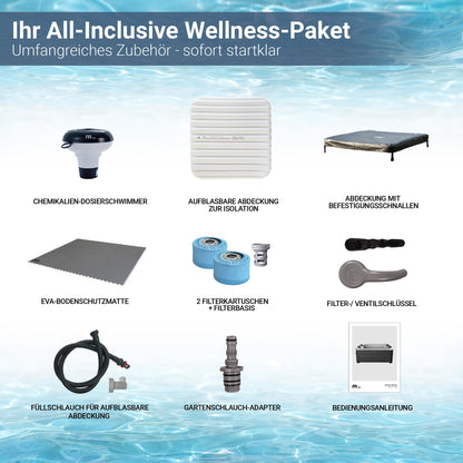 Miweba Whirlpool MSpa Tribeca mit Fester Außenwand | App Steuerung | 6 Personen Spa | 160x160x65cm | 120 Massagedüsen | Ganzjähriger Einsatz Winterfest | In & Outdoor Pool | Gartenpool | Aufstellpool