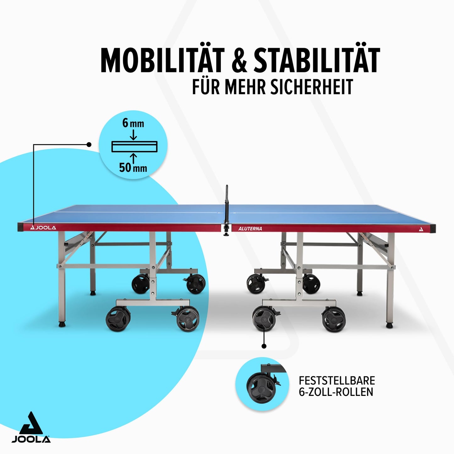 JOOLA Tischtennistisch ALUTERNA - Profi Outdoor Tischtennisplatte Wetterfest 6 MM Aluminium-Kunststoffverbundoberfläche - Einklappbares Untergestell