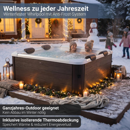 Miweba Whirlpool MSpa Tribeca mit Fester Außenwand | App Steuerung | 6 Personen Spa | 160x160x65cm | 120 Massagedüsen | Ganzjähriger Einsatz Winterfest | In & Outdoor Pool | Gartenpool | Aufstellpool